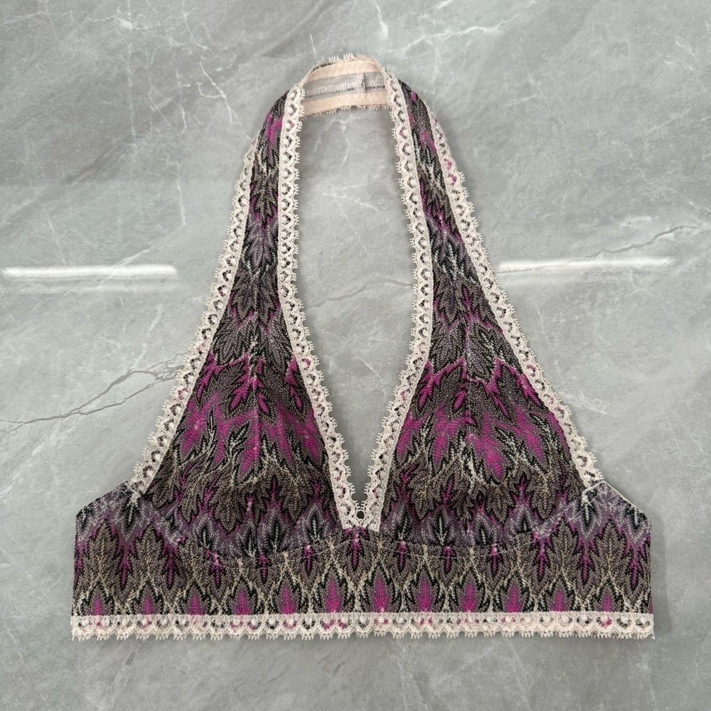 Women’s Free People Boho Patterned Lace Halter Bralette Top XS
